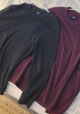 TWO GAP Waffle Knit Long Sleeve Top - Gray / Plum